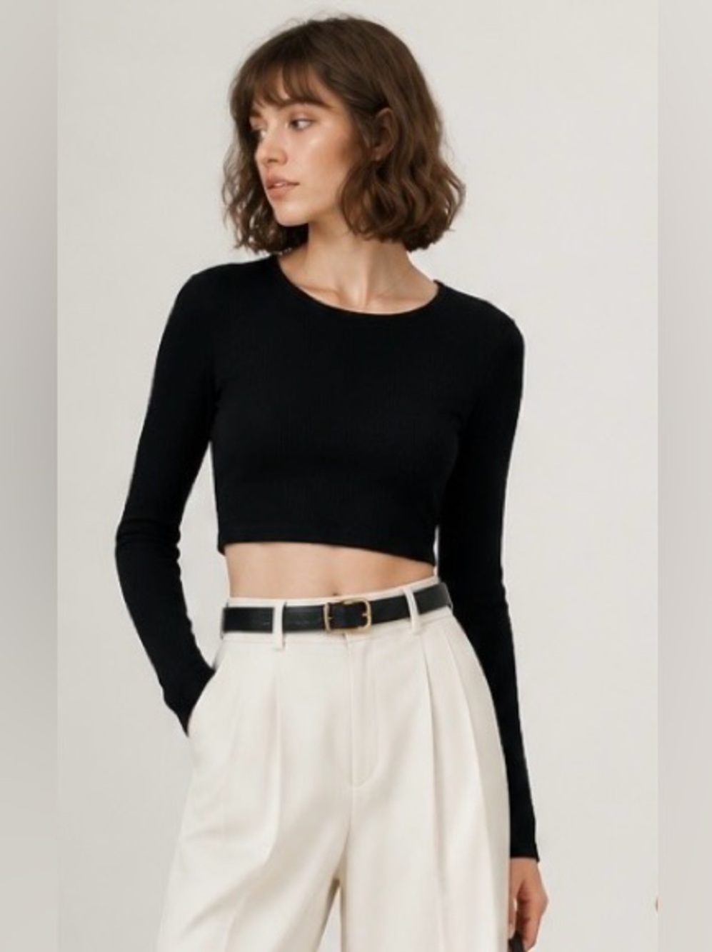 Aritzia SUNDAY BEST Bliss Cropped Top Sweater Pullover Black Ribbed Black Large